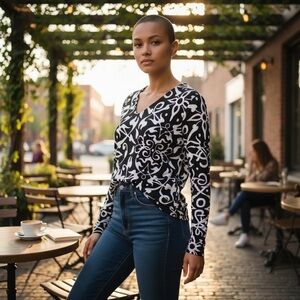 Narciso Rodriguez for Design Nation Black & White Design Offset V-Neck